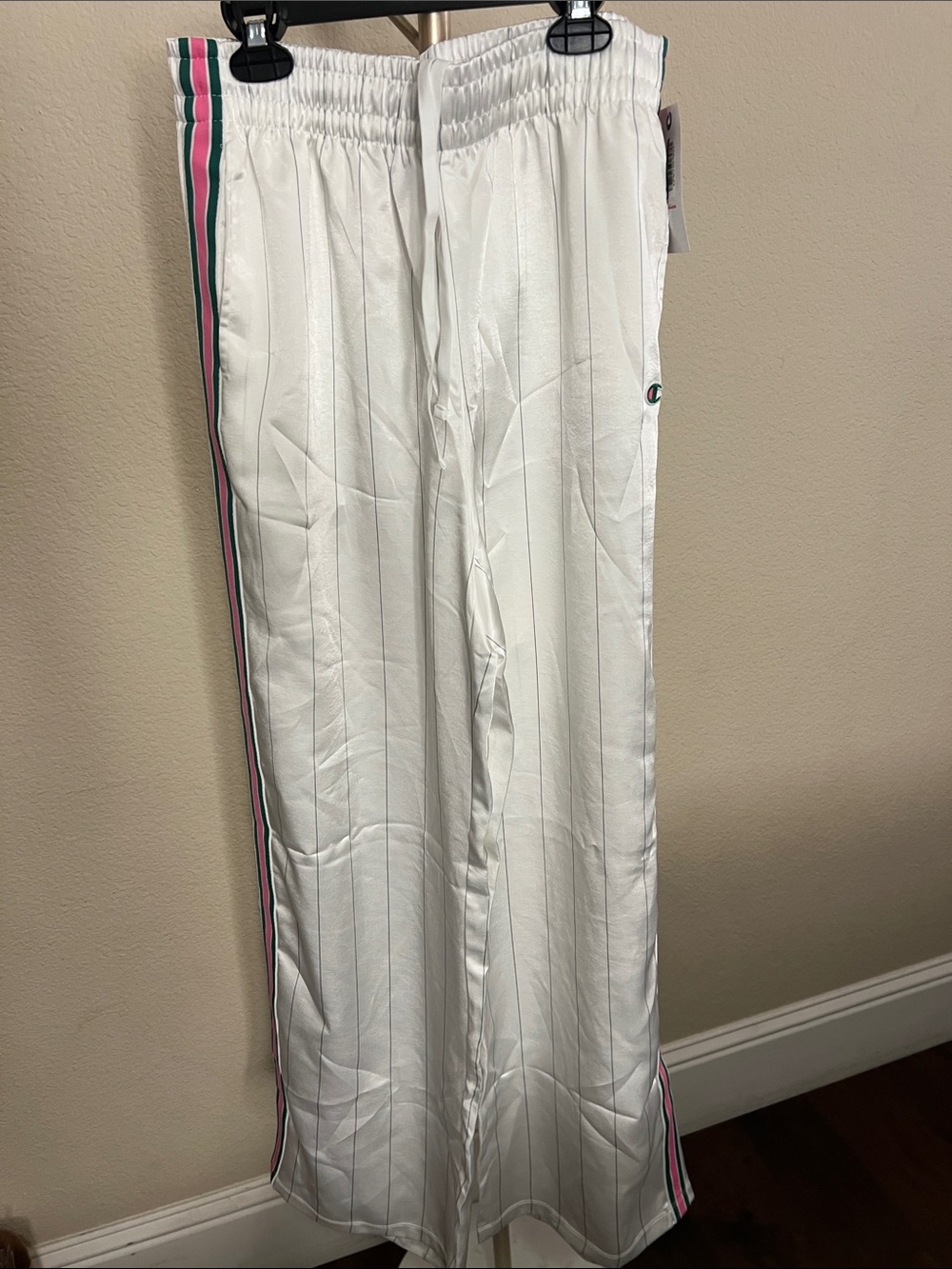 Champion White Joggers with Pink & Green Side Stripes
